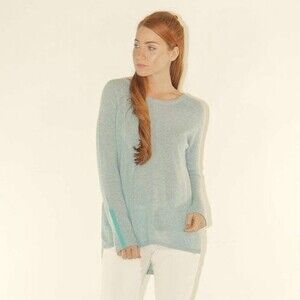 Duffy Hi Low Cashmere Round Neck Sweater in Seaglass S